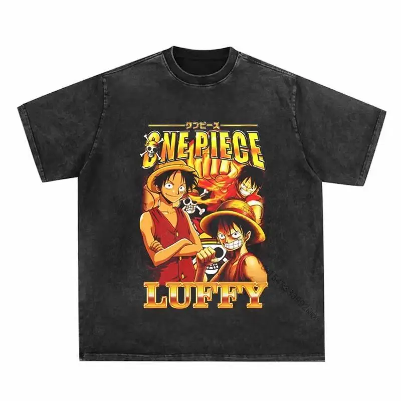 

One Piece ONE PIECE Luffenica Street Vintage Old Cotton Washed Short Sleeve T-Shirt Harajuku Top Men