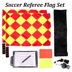 Soccer Referee Flag Set Checkered Linesman Flags Referee Cards with Record Book and Pencil Referee Whistle for Sports Football