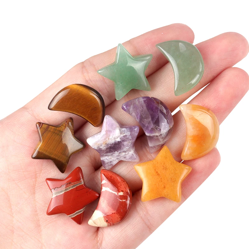 2Pcs/Set Natural Stone Mini Ornaments Star Moon Crystal Decorative For Bedroom Office Desk Fsh Tank Decor