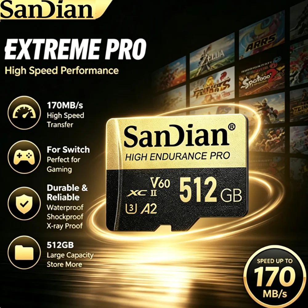 High-Speed Micro TF SD Card for Nintendo Switch Lite 64GB/128GB/512GB with Adapter Class 10 U3 V30 Game Console Memory Card