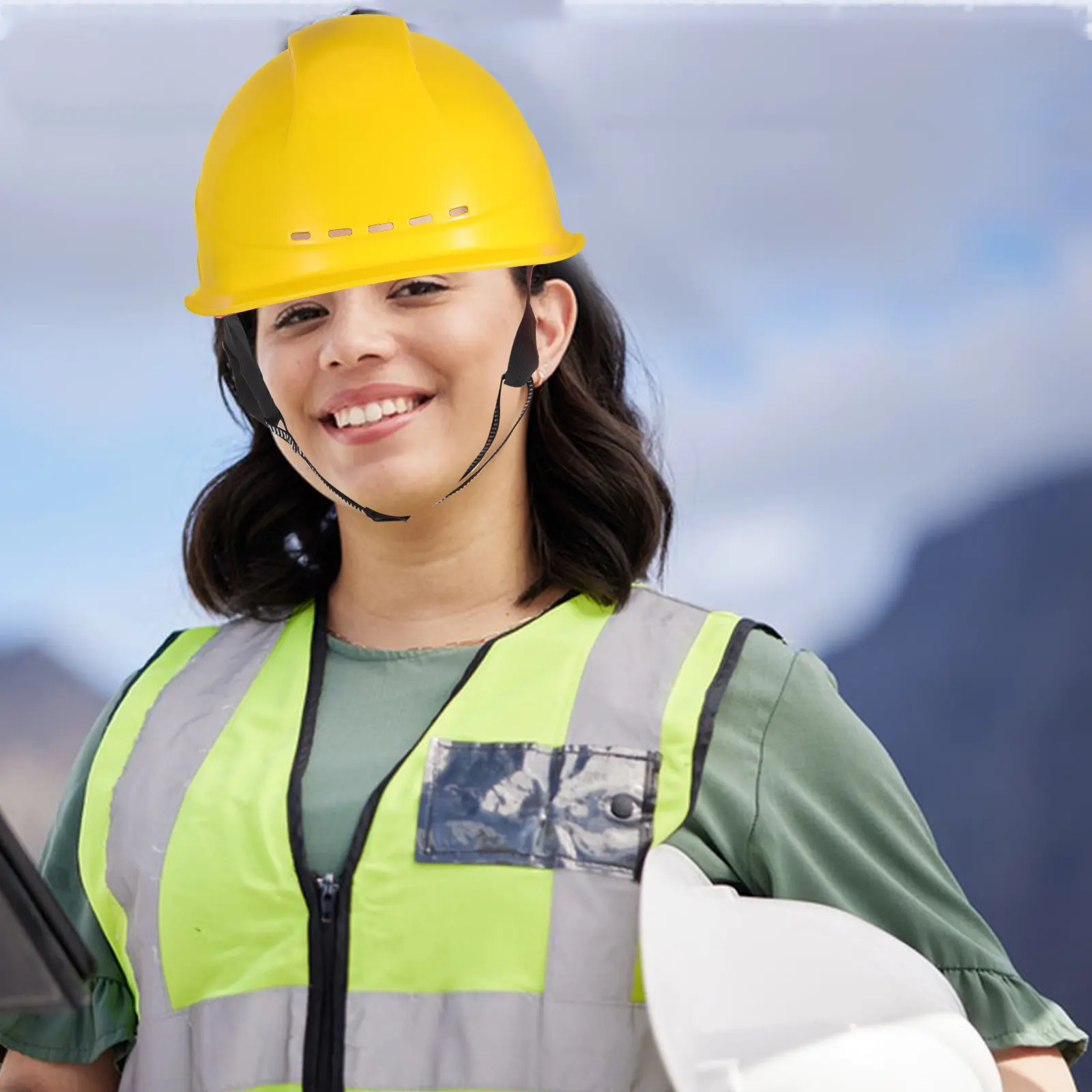 Yellow Construction Hard Hat Adult Lightweight Breathable Adjustable Industrial Safety Helmet Work Headgear