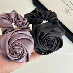 Advanced Retro Elegance French Style Vintage Satin Super Fairy French Rose Large Intestine Head Rope Hair Ring Hair Accessories