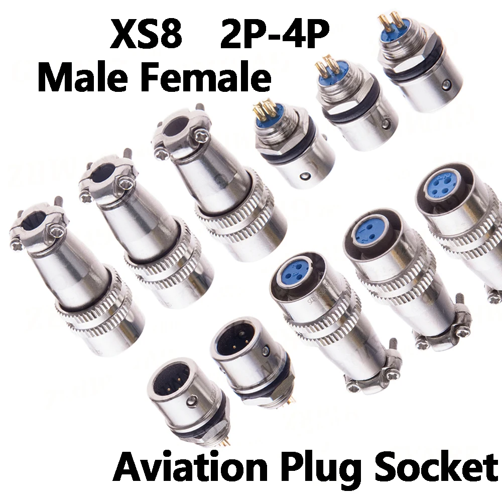 XS8 2PIN-4PIN 2P 3P 4P Docking Aviation Plug Socket Waterproof Circular Connector XS8 Male Female 3P 4P
