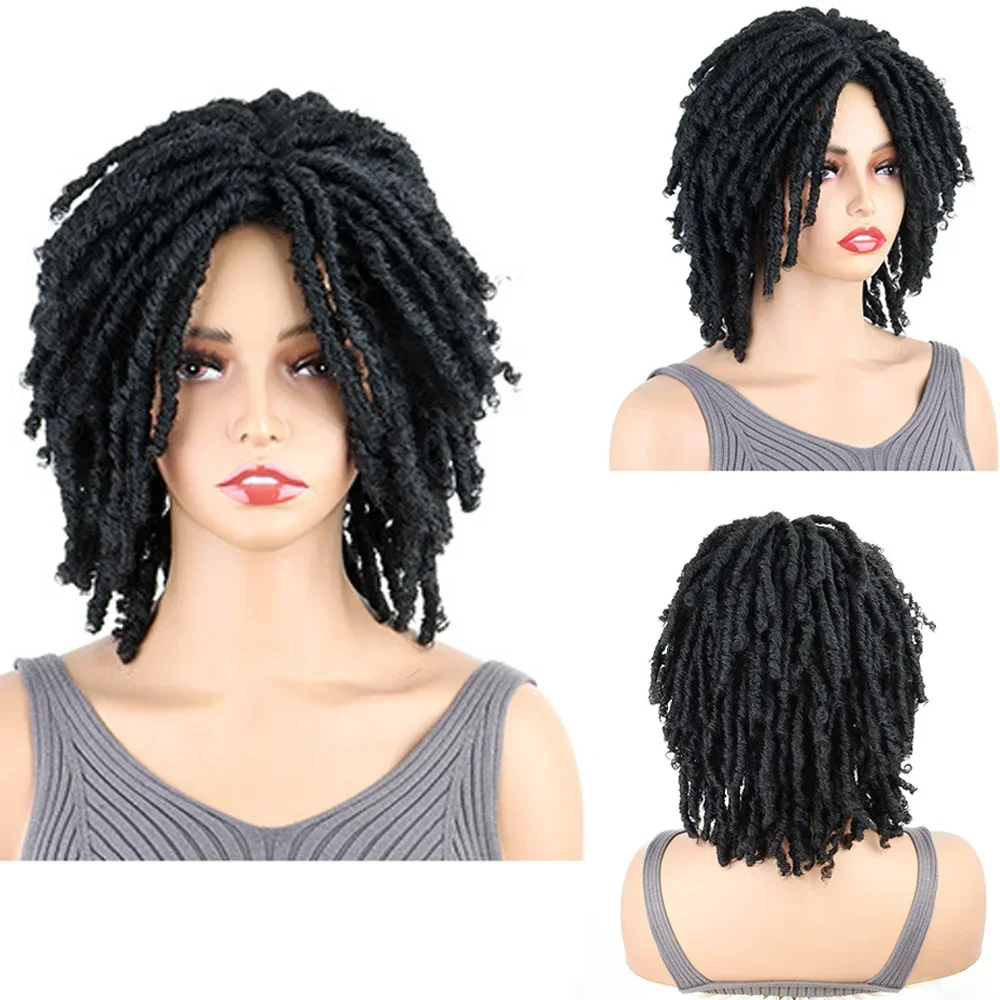 14 بوصة قصيرة الأفرو مجعد مضفر بيروكات صناعية للرجال أوبورن شعر مستعار المجدل الكروشيه تويست شعر مستعار جديلة الباروكات