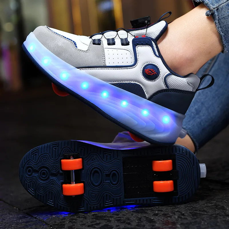 

Power walking shoes for female students and children Four-wheel automatic shrink roller skating shoes breathable sports shoes