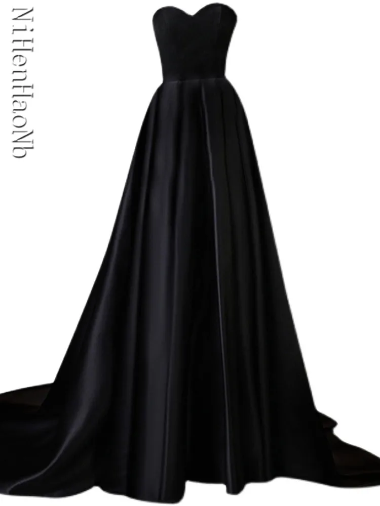 

Black Strapless Prom Dress 2023 Ball Gown Evening Dress Sweetheart Chest Sexy Sweep Train Quinceanera Dresses