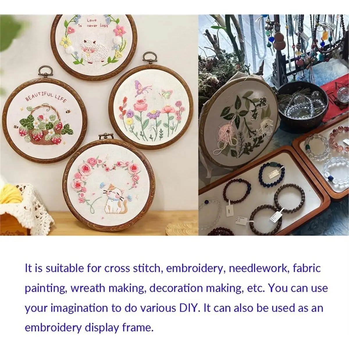 6 Pcs Imitated Wood Embroidery Hoops Frame, Round Hoop with 16 Needles for Art Craft DIY Sewing