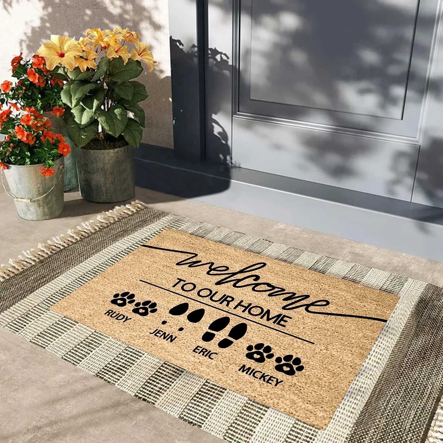 Custom Family & Pet Name Doormat For Entrance Floor Rubber Anti Slip, Welcome Mat Housewarming Gift Pet Lover Gift