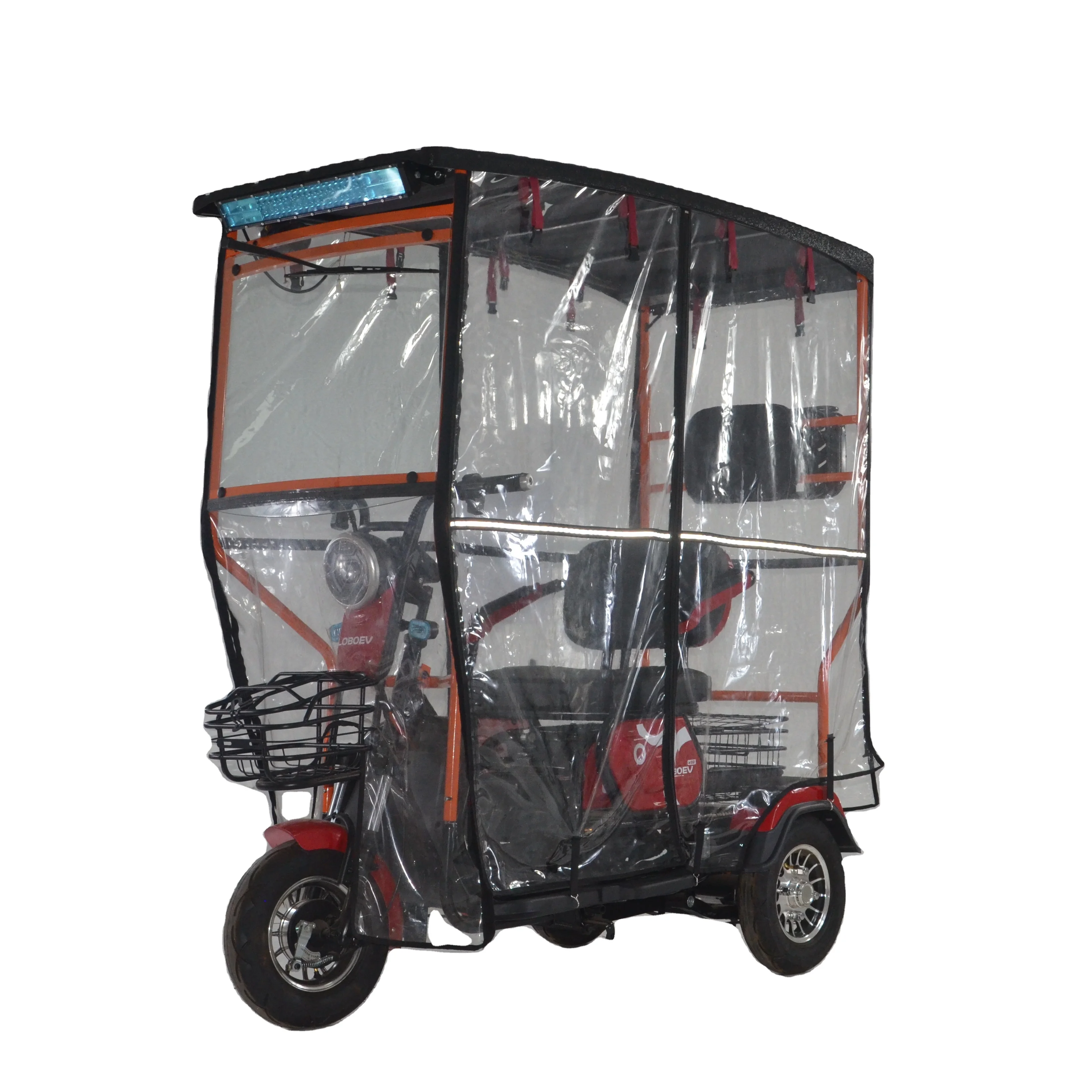 New rain curtain and solar canopy for three-wheeled electric vehicles traveling in rainy season