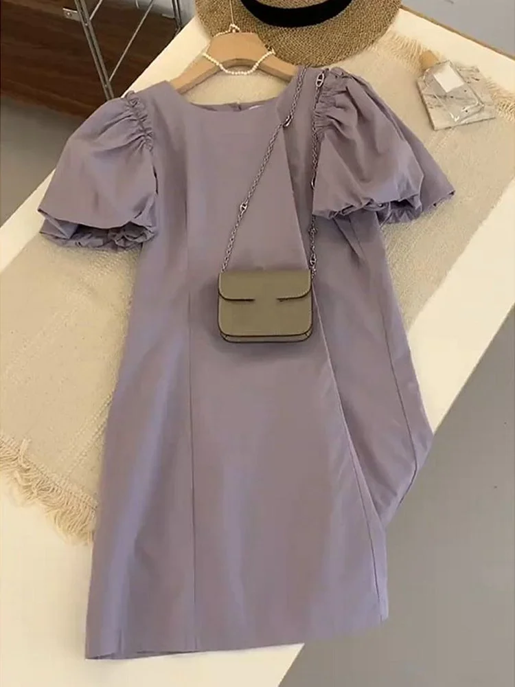 

plus Size Summer Dr Sweet Sle Korean Version A-Line Skirt Bubble Sve Casual Wear Age-Defng for plus Size Women