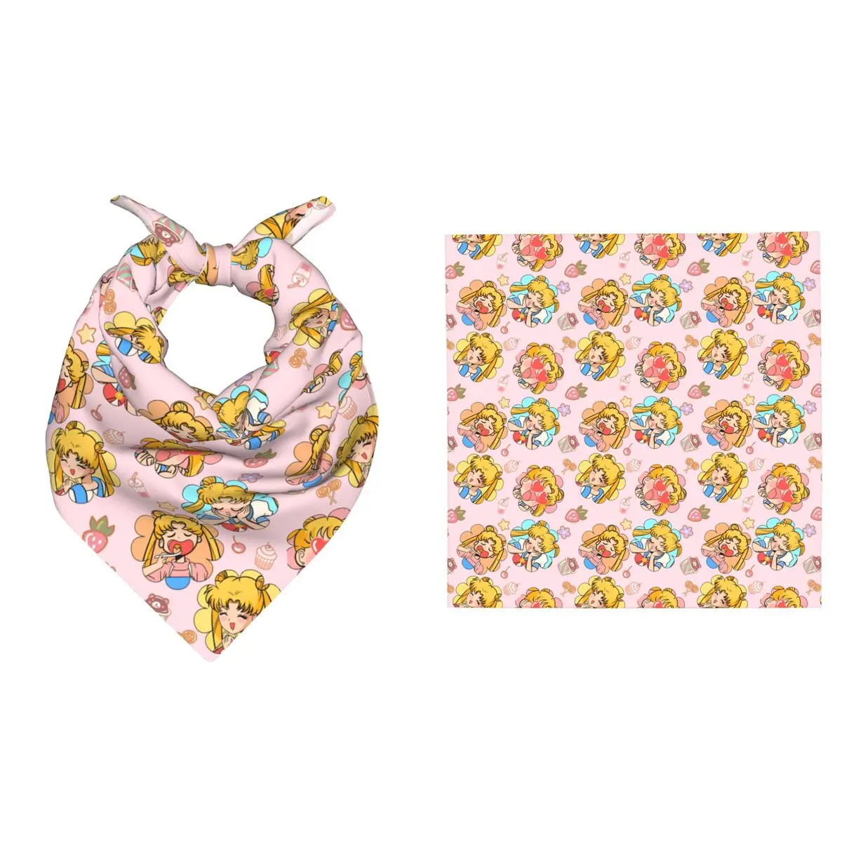 55CM S-Sailors Moons Bandana Holiday Parties Trips Fashion Square Neck Scarf Women Men Comic Cartoon Vintage Print Head Wrap