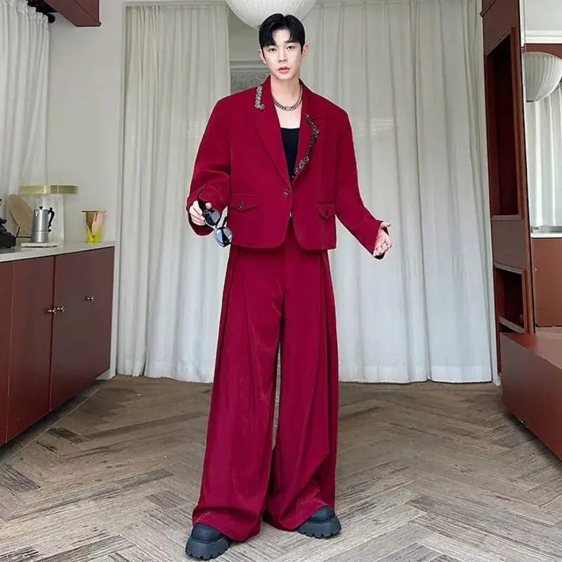 Niche Design Men's Suits Lapel Handmade Irregular Buttons Decoration Blazers Pleated Straight Leg Male Trousers BFD4