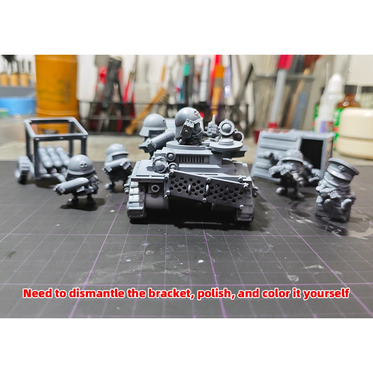 Q-Version Maßstabsmodell-Set 3D-Harz Miniatur-Soldatenfiguren Diorama Unbemalte Sci-Fi-Cartoon-Zubehör LKW Panzer Infanterie DIY – Detail 6