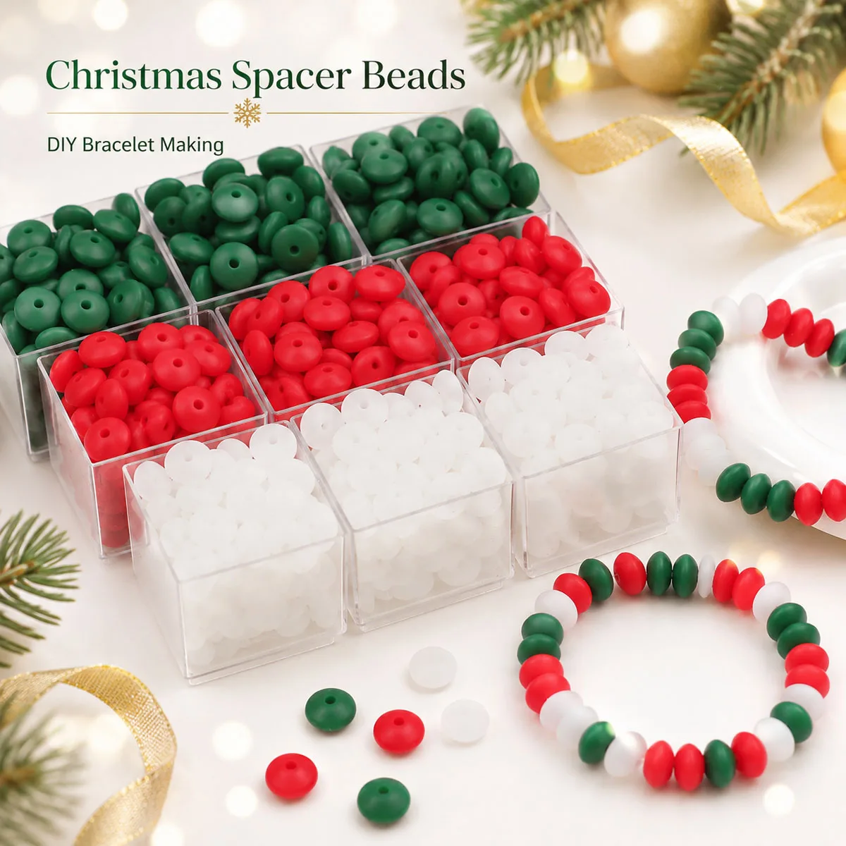 12mm 10pcs Silicone Abacus Beads Christmas Collection Spacer Loose Beads For Jewelry Making DIY Bracelets Necklace Accessories