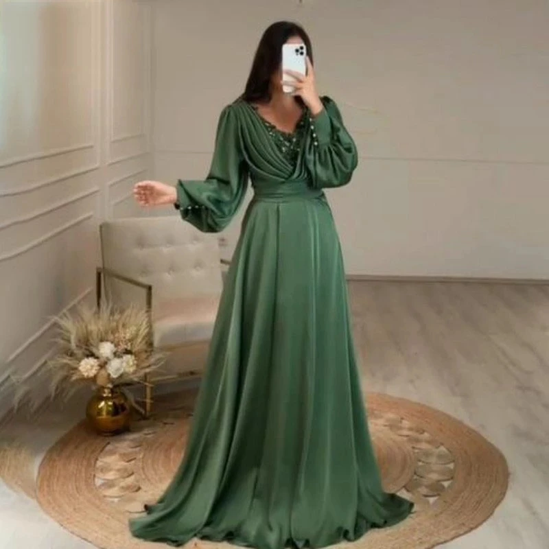 

ANGELSBRIDEP Sexy V-Neck Long Sleeves Evening Party Gowns Vestidos De Festa Applique Beading Formal Mother of the Bride Dresses