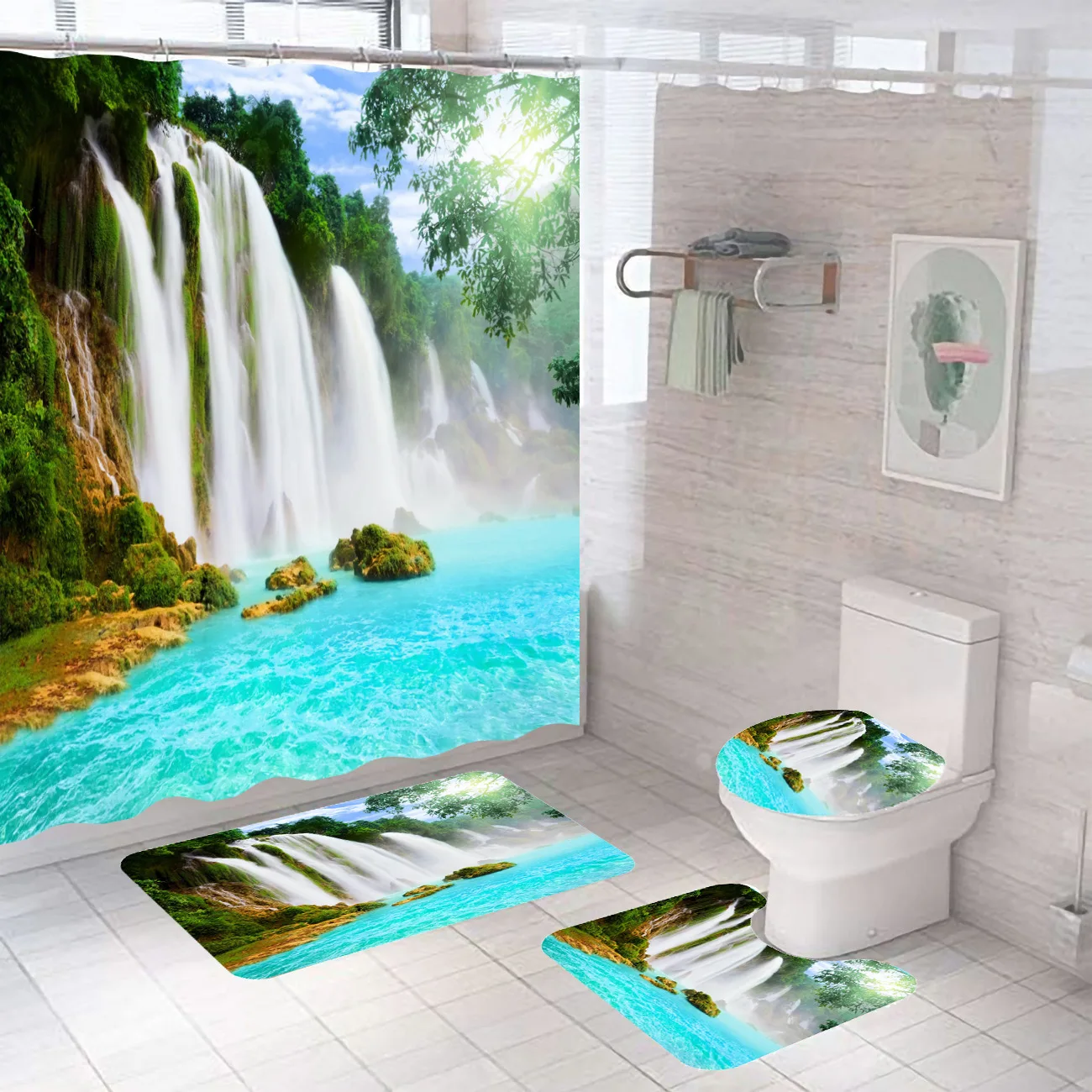 VIKAMA 3-teiliges Set Badteppich-Set – kreativer Cartoon-Toilettensitzteppich – wasserabsorbierende und rutschfeste Heimdekoration