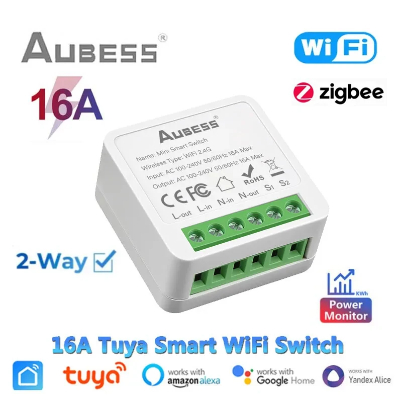 16A Tuya Zigbee WIFI Smart Switch Module Power Metering Breaker DIY 2 Way Control EWelink Mini Light Relay For Alexa Google Home