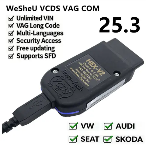 Wesheu VCDS VAG COM 2025 HEX V2pp Update Multi-Language For VCDS VW hex v2 vagcom Car Diagnostics Tools VAG Scanner