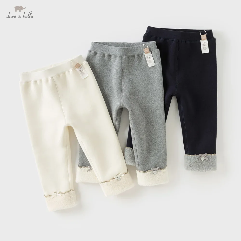 Dave Bella Children's Pants Girls Antibacterial Velvet Pants Baby Casual Gentle Sweet Cute Pants Sport Outdoor Warm DB4254380