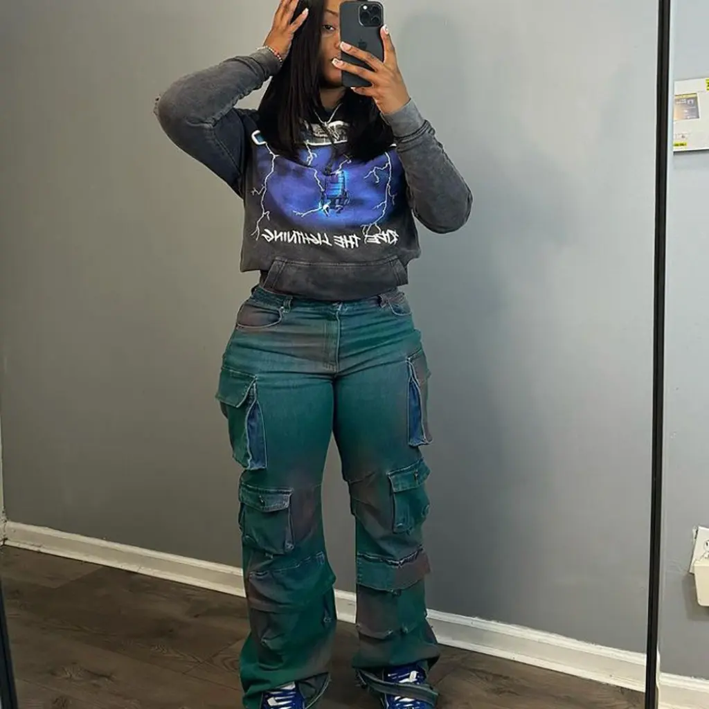 

Женские прямые джинсы с высокой талией и принтом тай-дай, модные, индивидуальные, с несколькими карманами, в европейском и американском стиле