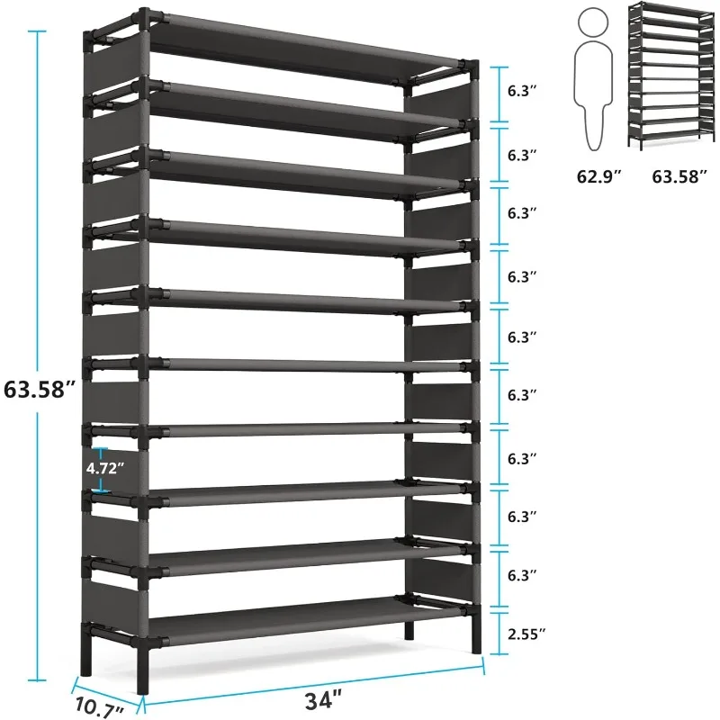 Upgraded 10 Tiers Shoe Rack, Large Capacity Shoe Shelf, Tall Shoe Organizer for 50 Pairs