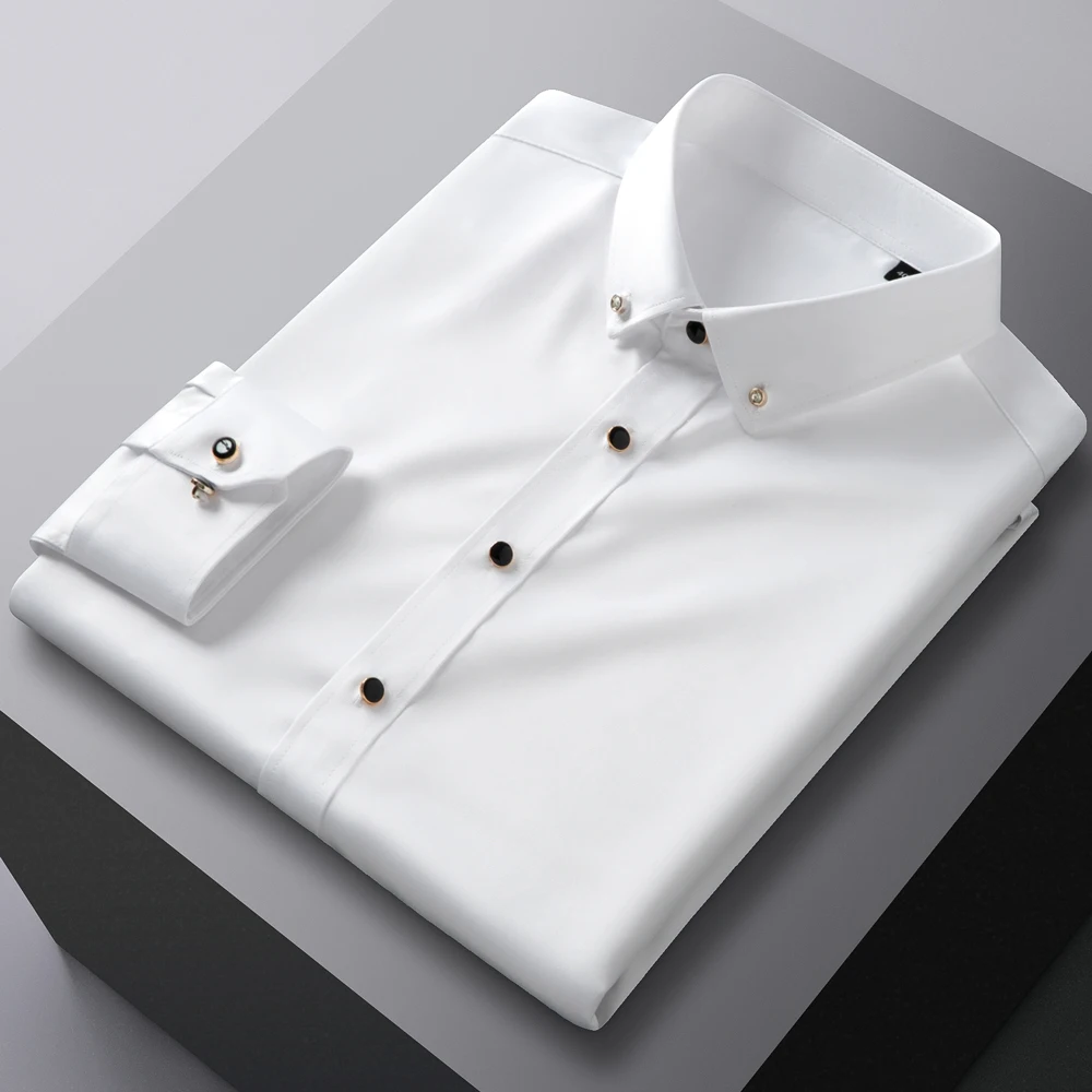 Męska koszula imprezowa z diamentami zapinana na guziki bez kieszeni z długim rękawem Lekko rozciągliwa gładka jedwabna koszula Smart Casual Shirts