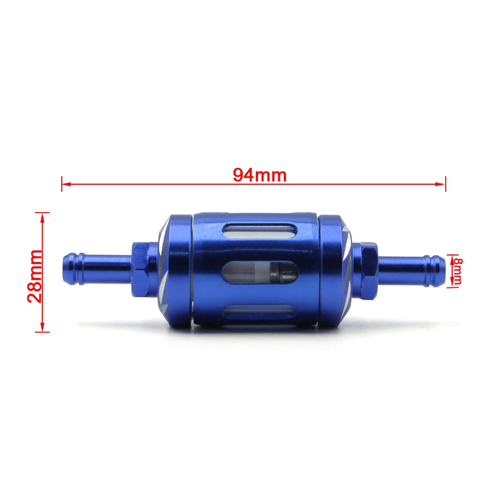 2 Pack Motorcycle 8mm CNC Aluminum Glass Gas Fuel Gasoline Oil Filter For ATV Yamaha Kawasaki KTM Honda Suzuki Universal Parts
