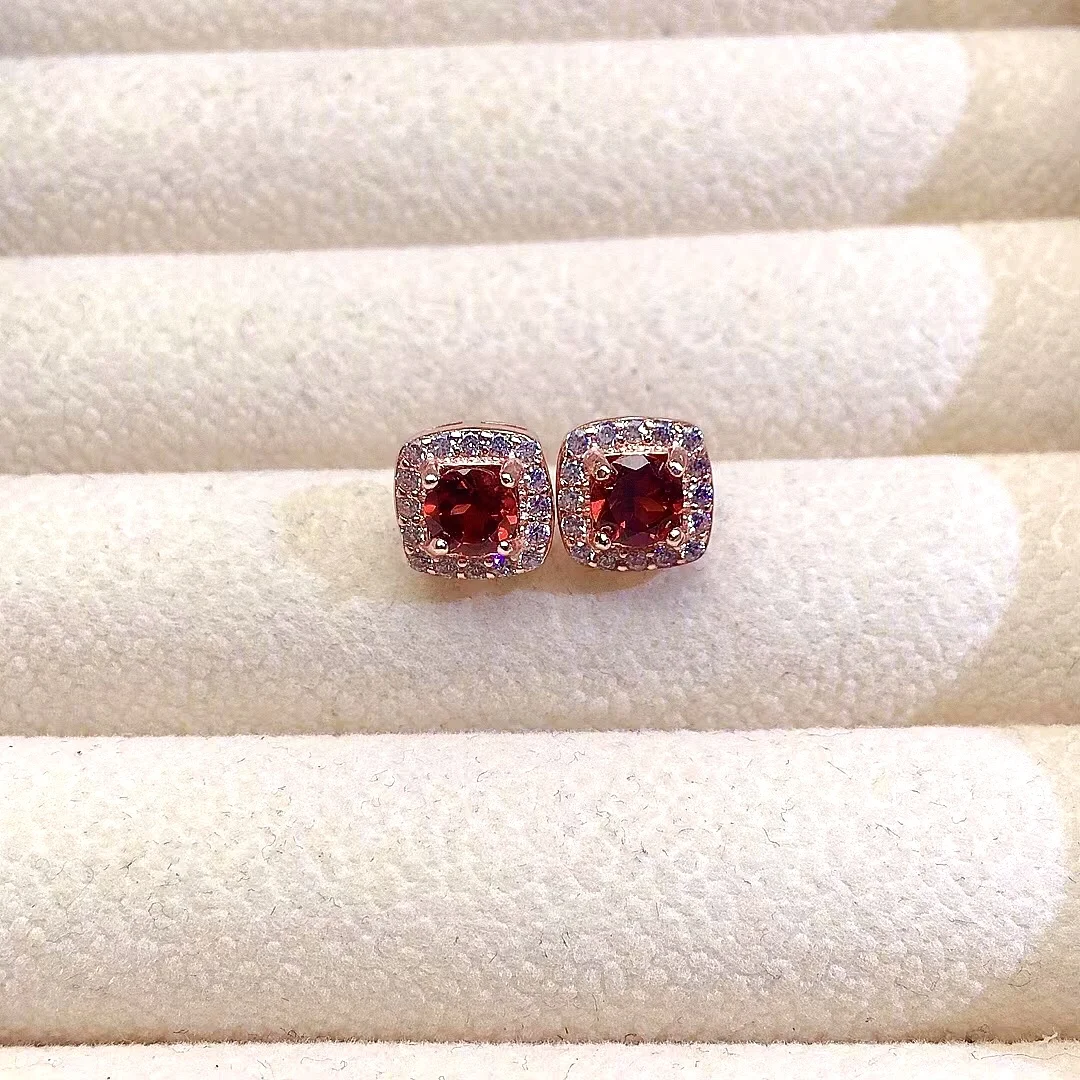 

100% Natural Garnet Stud Earrings for Daily Wear 5mm VVS Grade Garnet Silver Earrings 925 Silver Garnet Jewelry