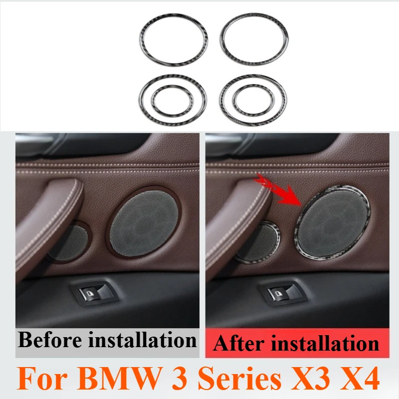 

For BMW 3Series X3 X4 Carbon Fiber Epoxy Speaker Ring Trim 6PCS Door Audio Cover Decoration Interior Accessories Car Styling Kit