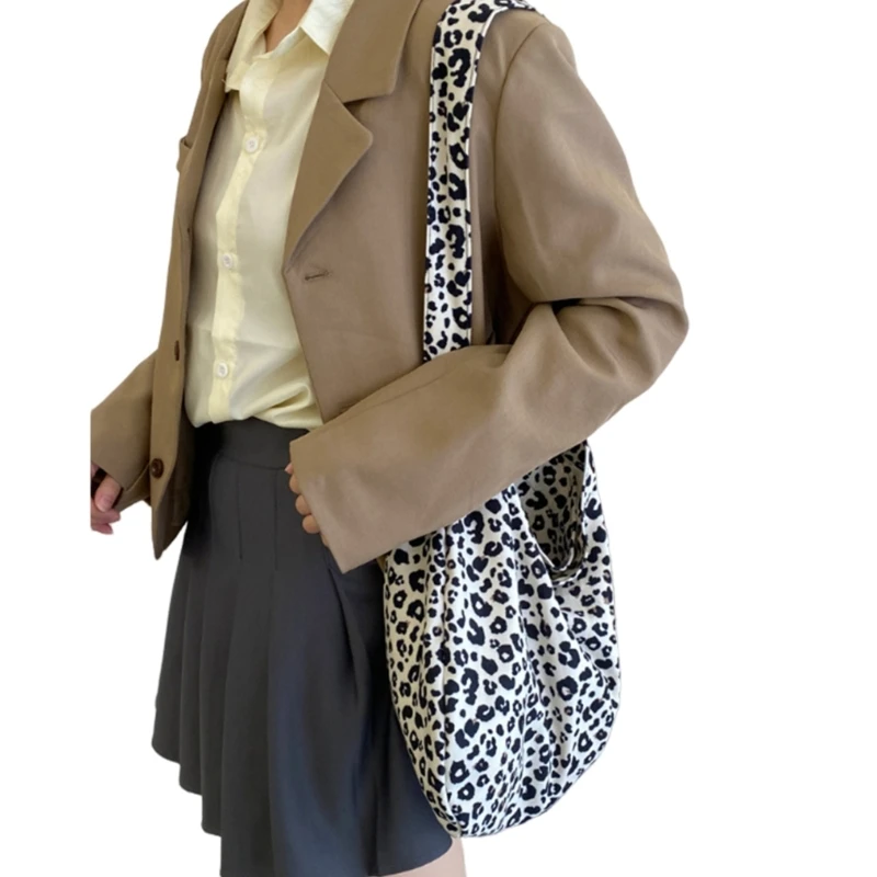 Women Vintage Leopard Print Bag Large Capacity Shoulder Crossbody Bag