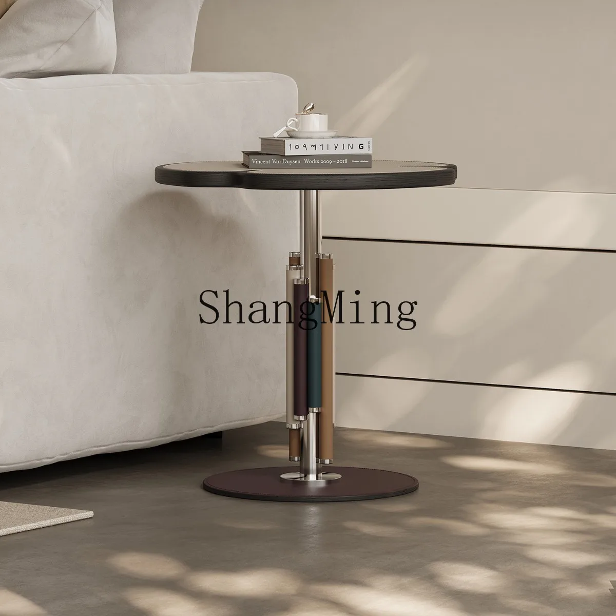 SM الحد الأدنى طاولة جانبية ضوء فاخر السرج الجلود طاولة جانبية غرفة المعيشة شقة صغيرة الإبداعية الرماد أريكة خشبية طاولة جانبية #4