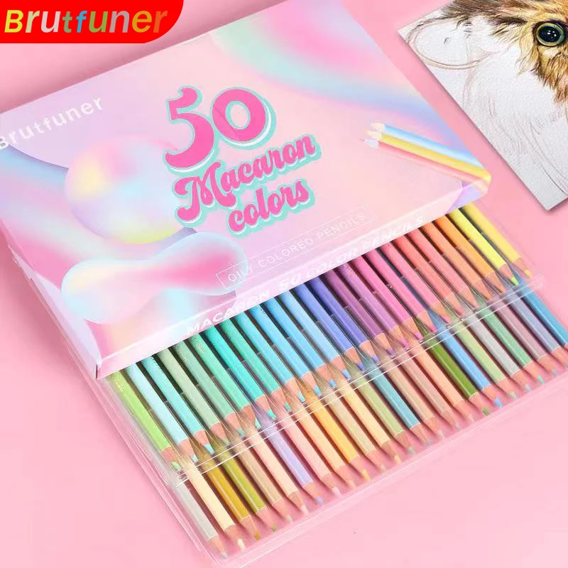 

Brutfuner Macaron 50 Colors Colored Pencil Professional Premium Oily Drawing Pencils 80 Colour Pencils Art Supplies for Gift