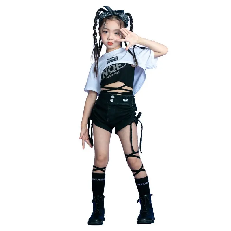 

Kids Hip Hop Crop Tops Shorts Street Dance Jazz Sweet Costumes Girls Gradient Cargo Pants Children Streetwear Clothes Sets