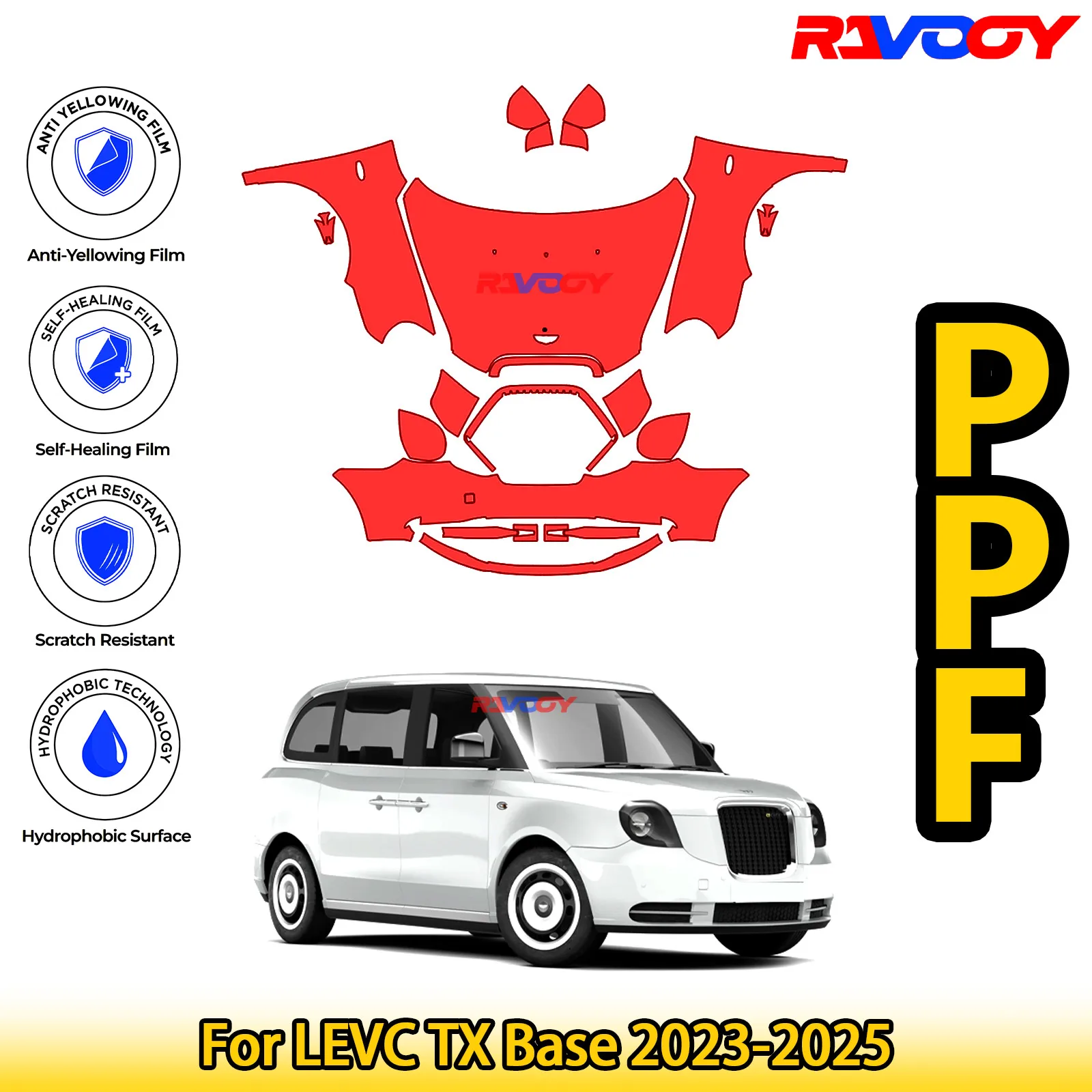 

For LEVC TX Base 2023-2025 Glossy Matte Black Precut front PPF Kit Paint Protection Film