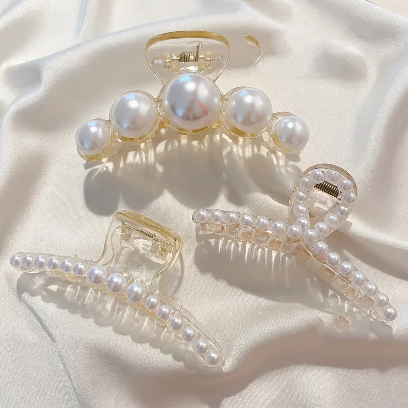 Pinces à cheveux en forme de perle simulée pour femmes, pinces à cheveux coréennes en acrylique pour filles, Barrette de grande taille, pince requin, accessoires de cheveux à la mode