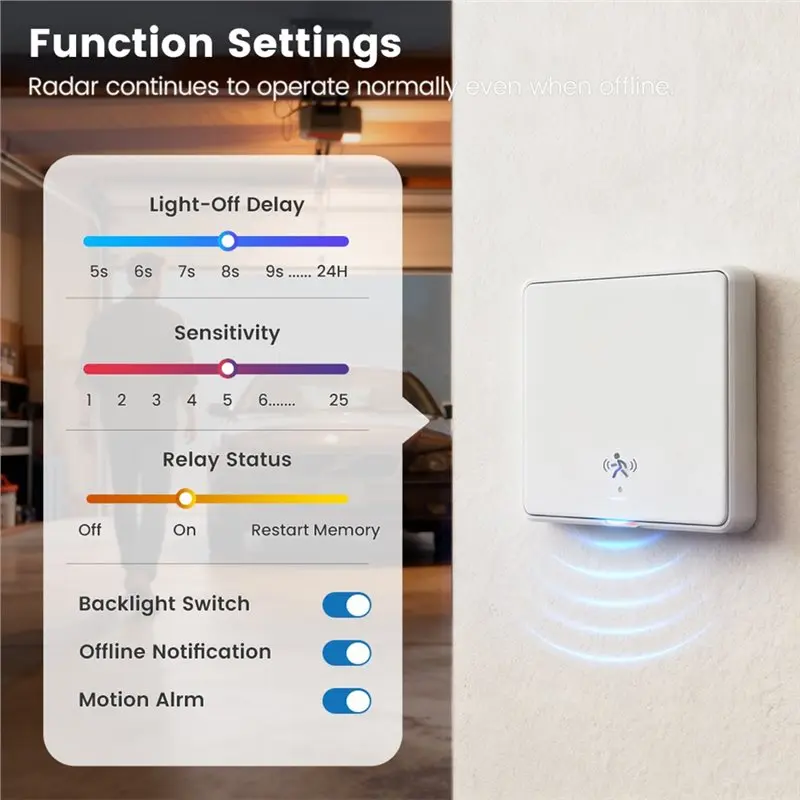 N82R Tuya WIFI Smart Light Switch con radar da 5 M Sensore di allarme di rilevamento del movimento umano Non è necessario interruttore a filo neutro