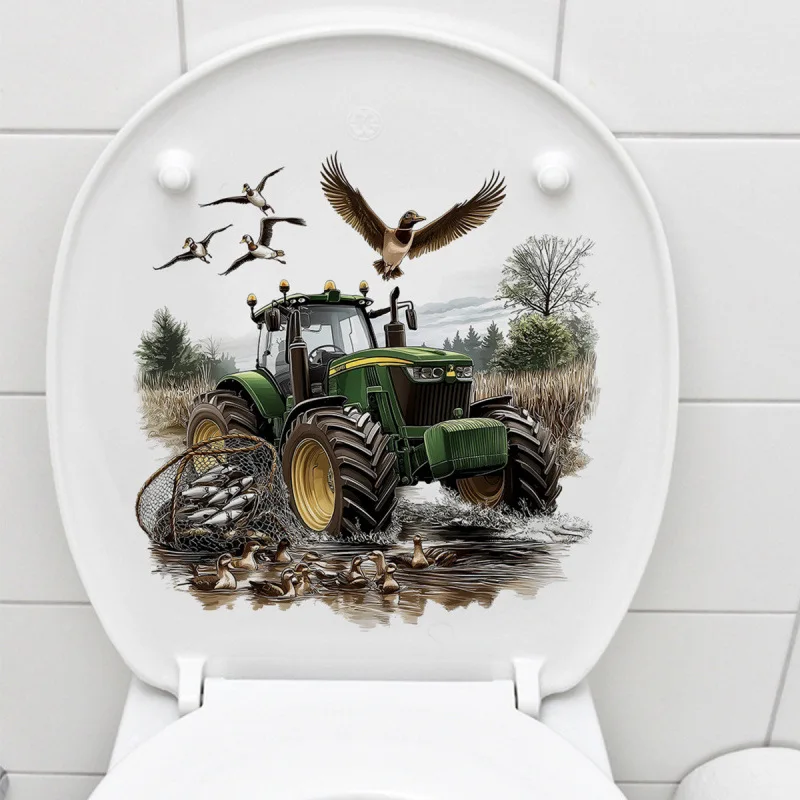 

Duck & Fish Tractor Wall Sticker Bathroom Toilet Decor Living Room Cabinet Home Decoration Decals Self-adhesive Mural M1251