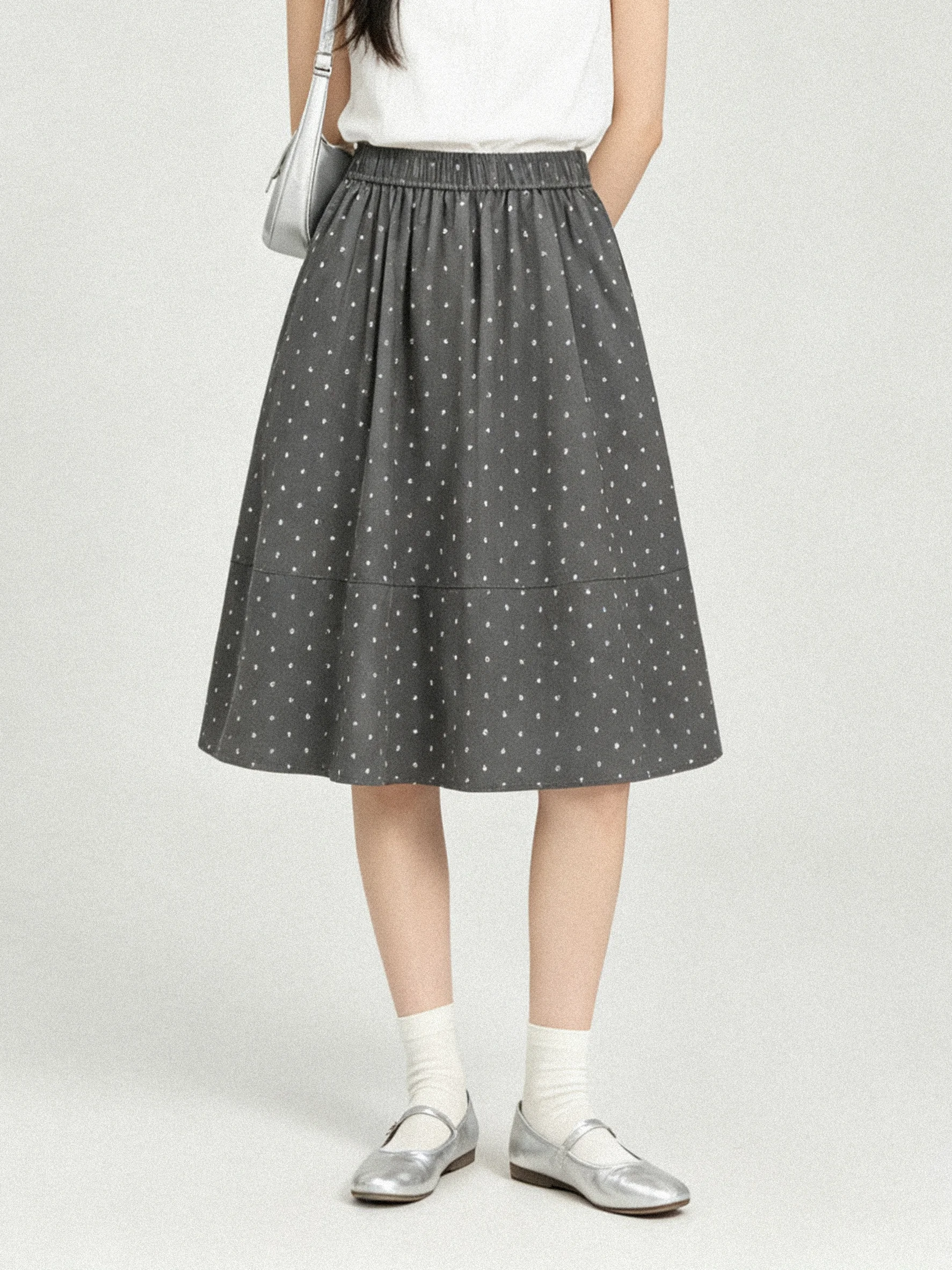 Retro Polka Dot A-Line  Skirt Women's Elastic Waist High Waist Slimming Versatile Short Skirt Early Autumn Korean Style