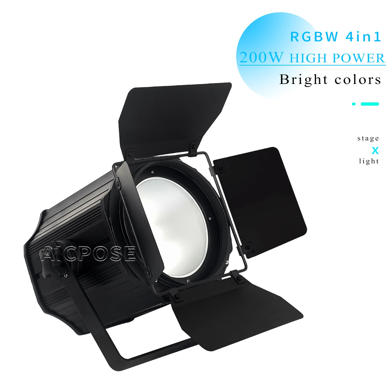 

200W COB Audience Light RGBWA UV 6 in 1 LED Stage Light with Barn Door DMX Control DJ Disco Equipment Event Show Lighting