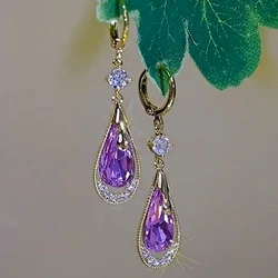 Retro Crystal Drop-shaped Pendant Gold Color Earrings for Women New Fashion Elegant Temperament Ladies Wedding Party Jewelry