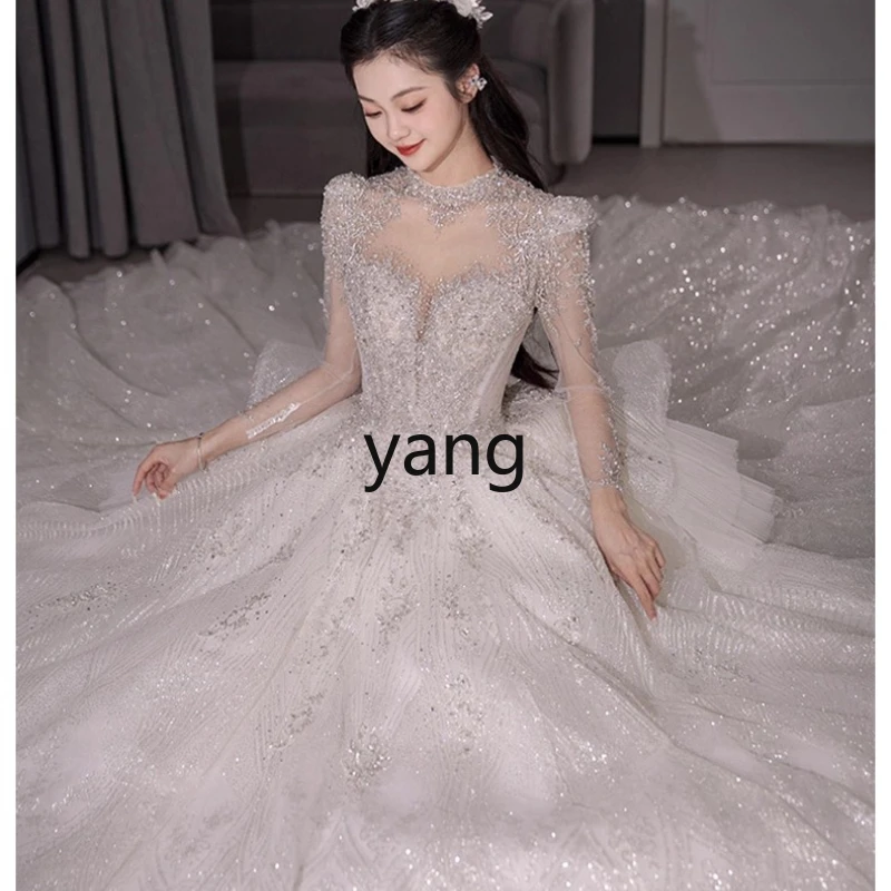 

LMM long-sleeved main wedding dress French spring long trailing door dress