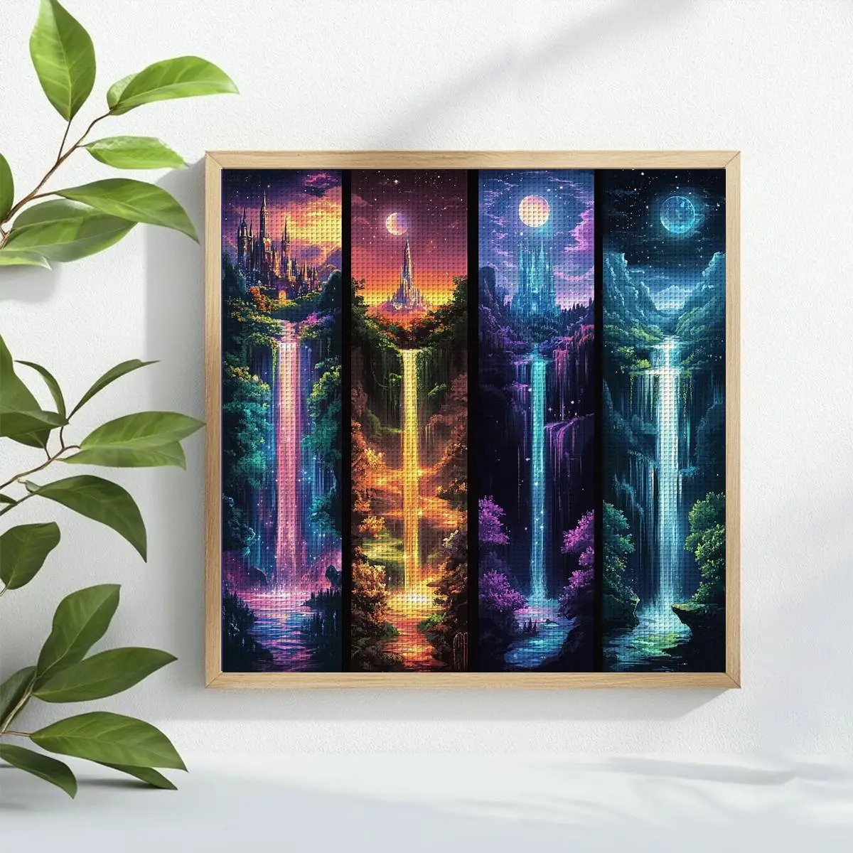 1pc 30X30CM/11.8inch Waterfall Stamped Cross Stitch Kit DIY Kit 11/14/16CT DIY Embroidered Set DIY Cross-Stitch Set Joy Sunday