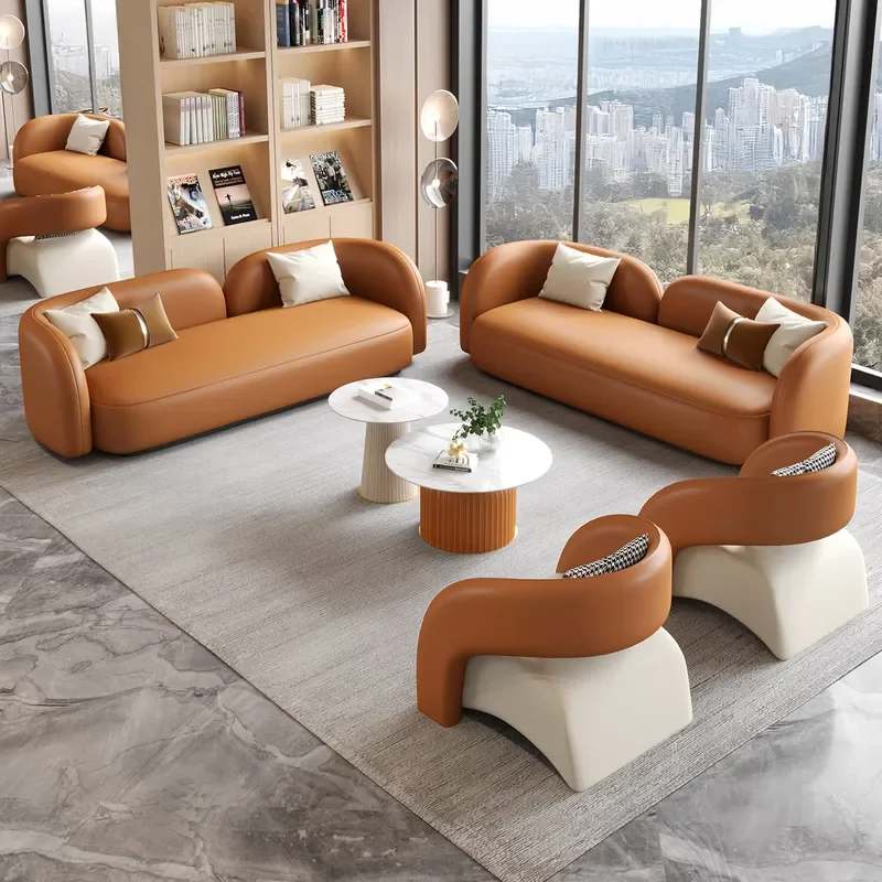 Modern Wooden Sofa for Living Room Small Apartment Hotel Lobby Beauty Salon Office Business Negotiation Compact Luxury Design