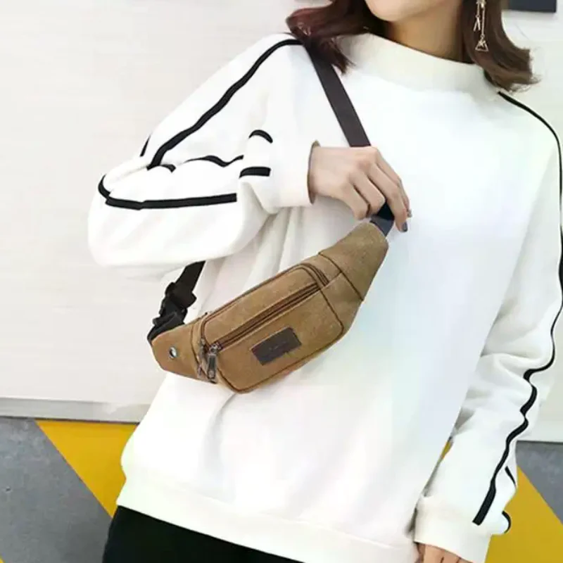 

Functional Canvas Waist Bag for Men Handy Mobile Phone Holder Unisex Design for Jogging and Camping DaysGood Quality