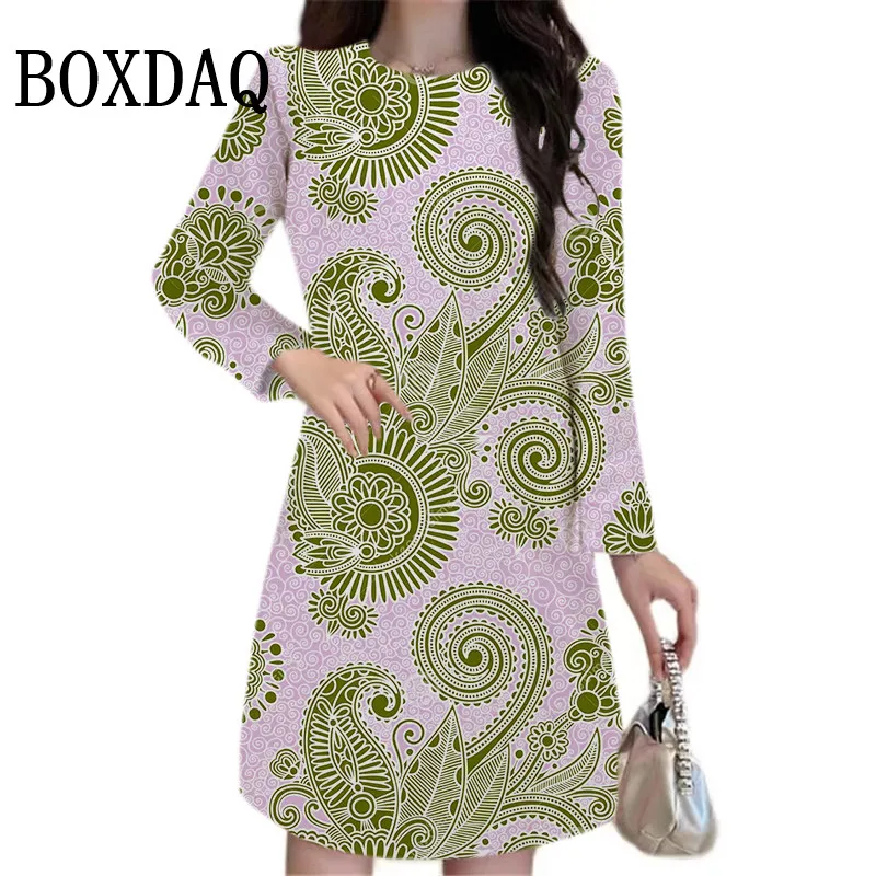 Moda damska Casual Flower Printed Dress Autumn Long Sleeve Clothing New Spring Dresses For Women 2024 Women Loose Mini Dress