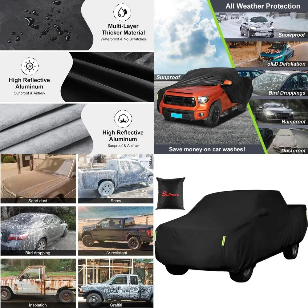 

Всепогодный 7-слойный сверхпрочный водонепроницаемый чехол для грузовика, защита от УФ-излучения, устойчивость к снегу и дождю, размер L, длина 228 см, максимальная ширина кабины 144 см