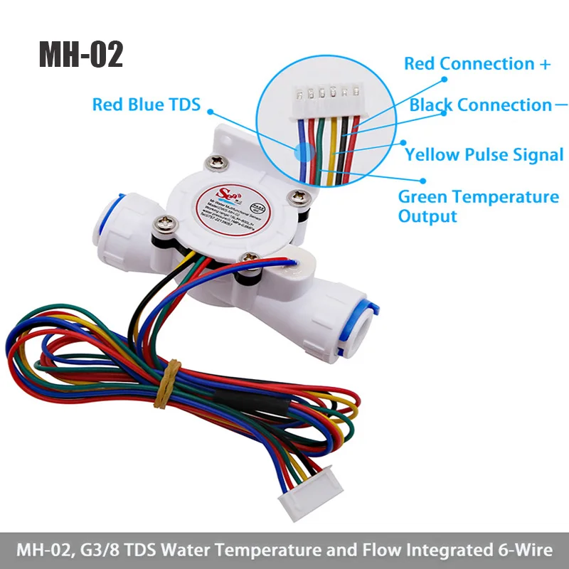 TDS Integrated Water Temperature and Flow, Quick Connect Sensor Hall Flowmeter MH-02