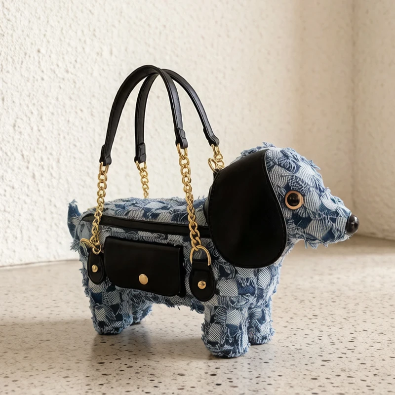 

Fashion Cartoon Dachshund Shape Denim Bags For Women Luxury Designer Handbag Purse 2026 New In PU Chain Handle Underarm Shoulder
