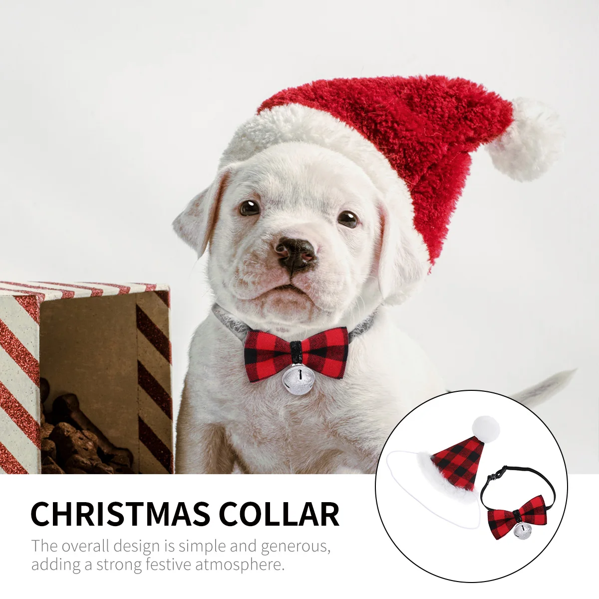 

2pcs Hat Bow Tie Set Adjustable Bell Soft Comfortable Supplies Unique Kitten Necklace Non-Woven Fabric Dog Christmas Collar Pet