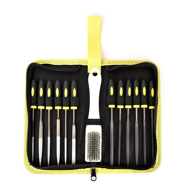 

【NEW】13PCS Needle Files Set,6 Diamond Files & 6 Steel File Sets And Cleaning Brush & Case With Handle